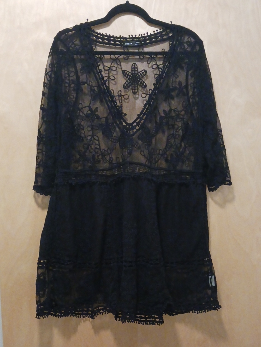 Black Sheer Lace V-Neck Tunic